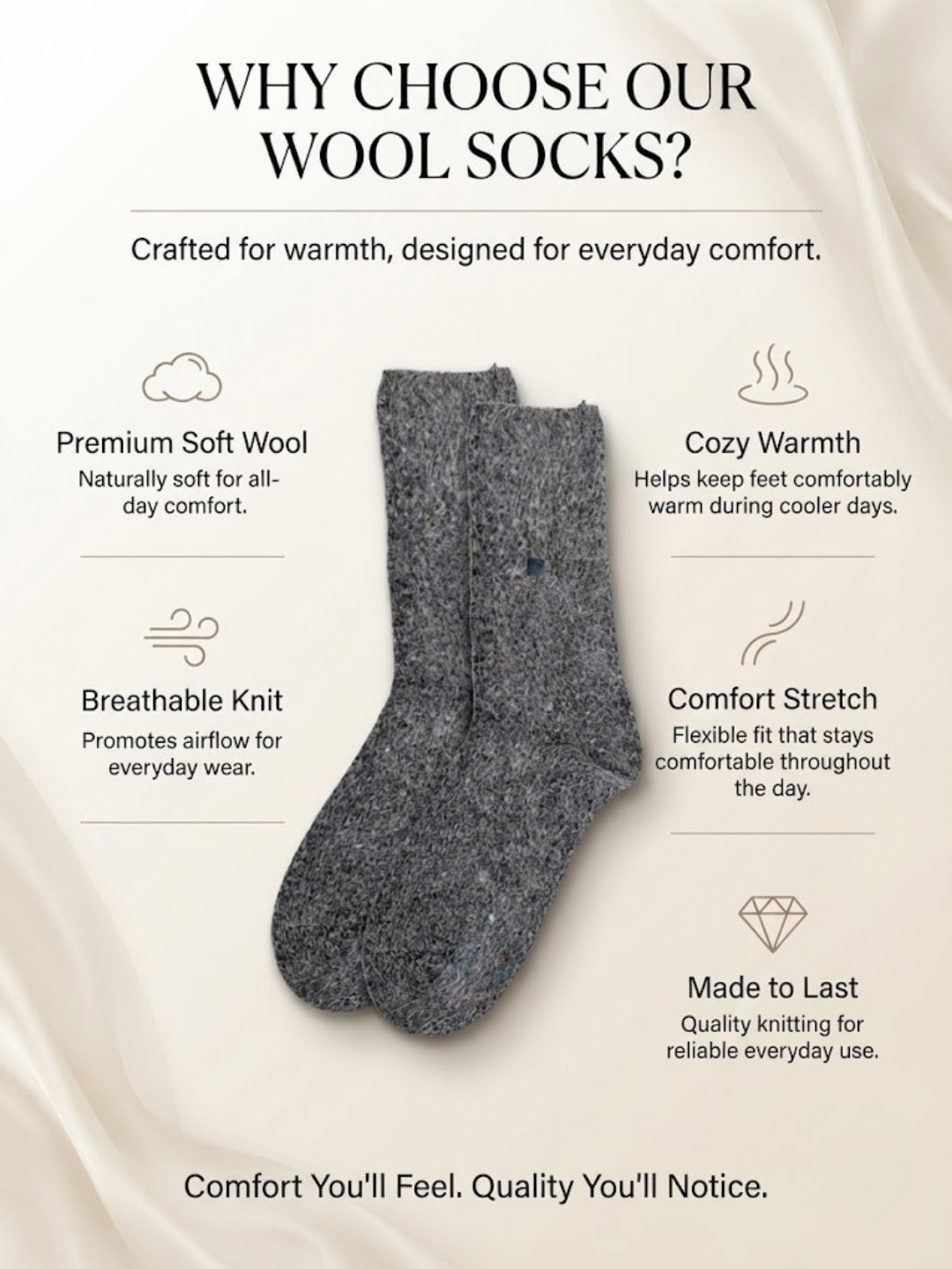 Cdeck Women’s Soft Wool Socks | Warm & Cozy Dark Grey Socks