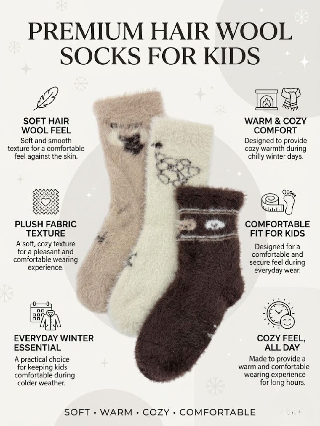 Cdeck Premium Rabbit Wool Winter Socks for Kids | Warm & Soft Fuzzy Socks  |  2–12 Years | |Multicolor Pack
