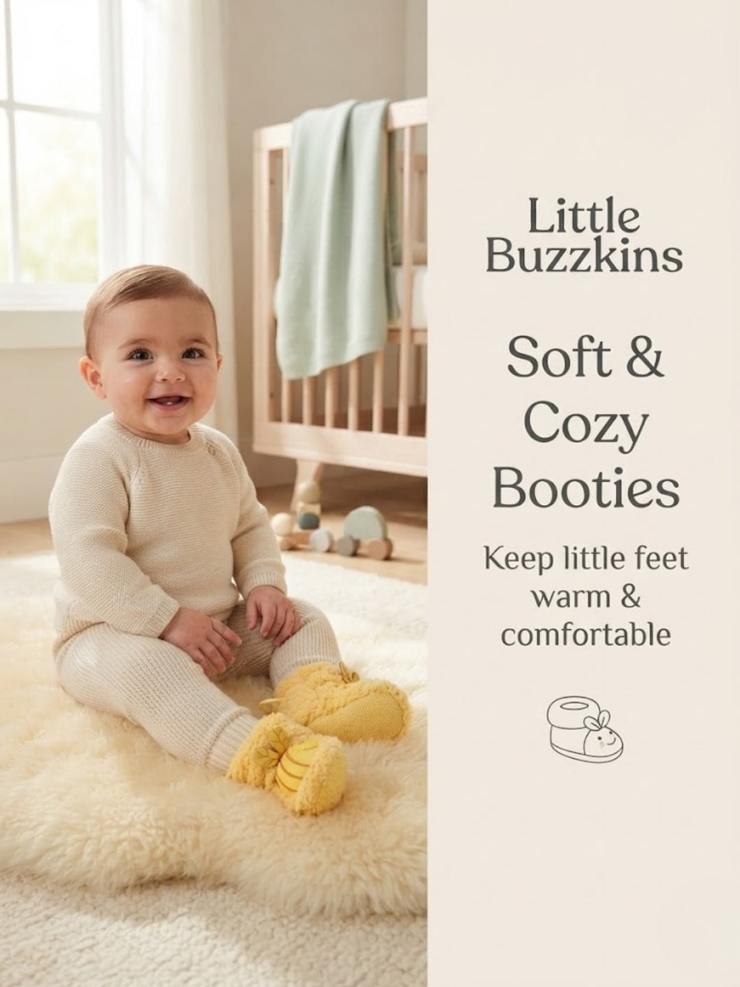 Cdeck Baby Wool Booties | Soft Warm Fleece Baby Shoes | Cute Yellow Booties for Babies 3–9 Months