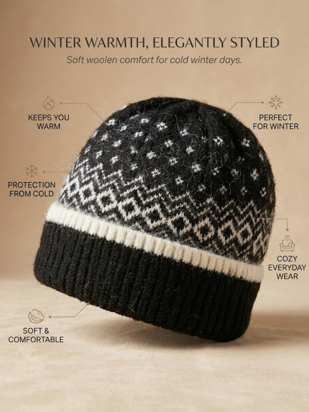 Cdeck Women Woolen Cap | Soft Knitted Winter Beanie for Women | Warm & Stylish Winter Wear | Free Size