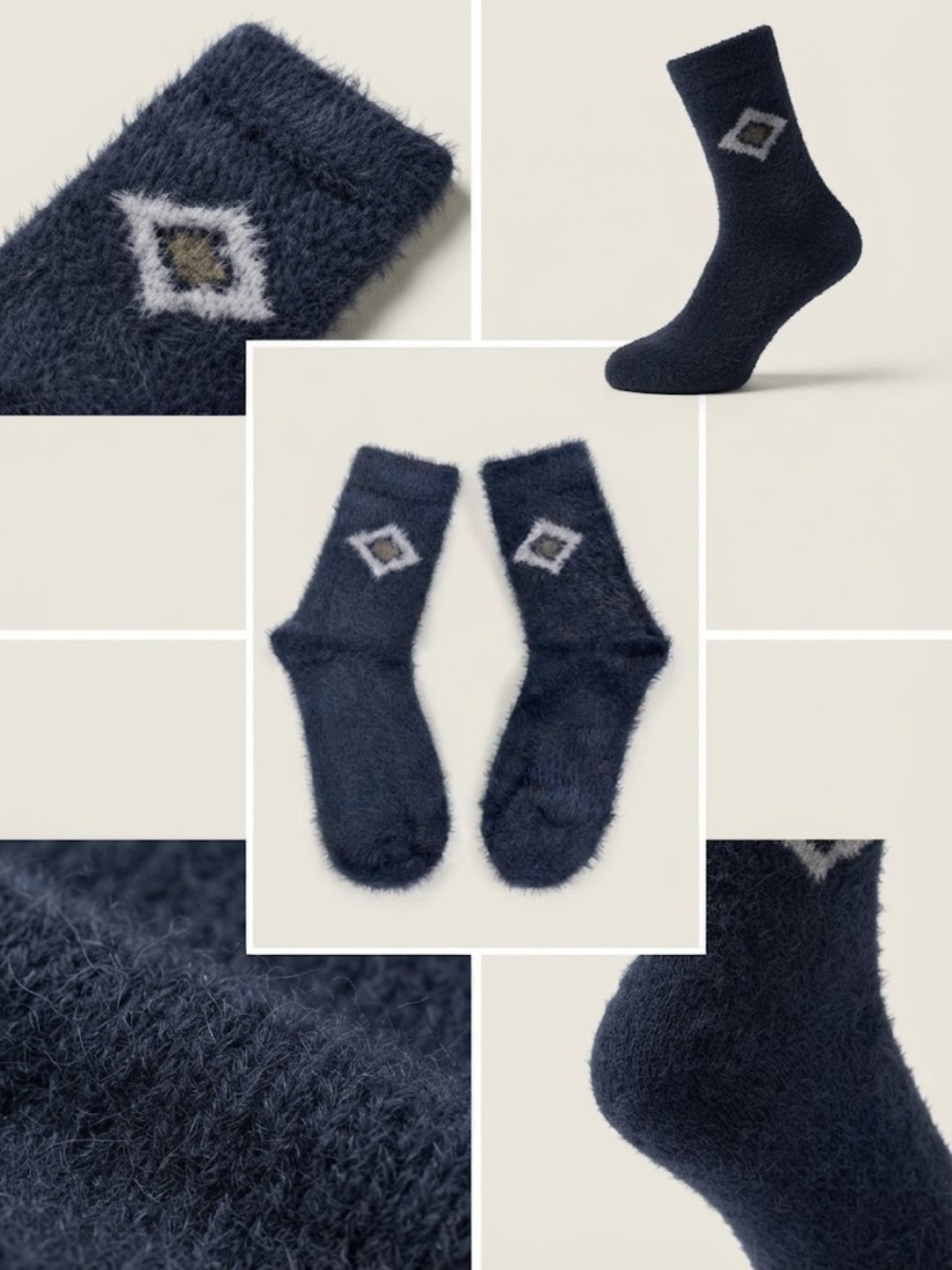 Cdeck Men’s Hair Wool Winter Socks | 2 Pair Set | Soft, Warm & Stretchable| Navy Blue & Grey