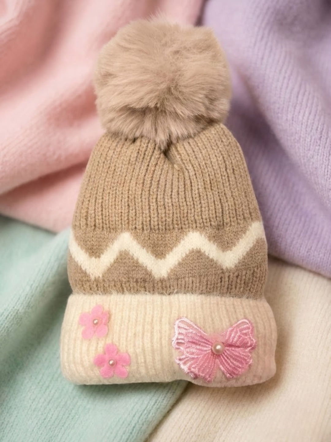 Cdeck Kids Woolen Winter Cap for Baby Girls | Soft, Warm & Comfortable | 1–2 Years
