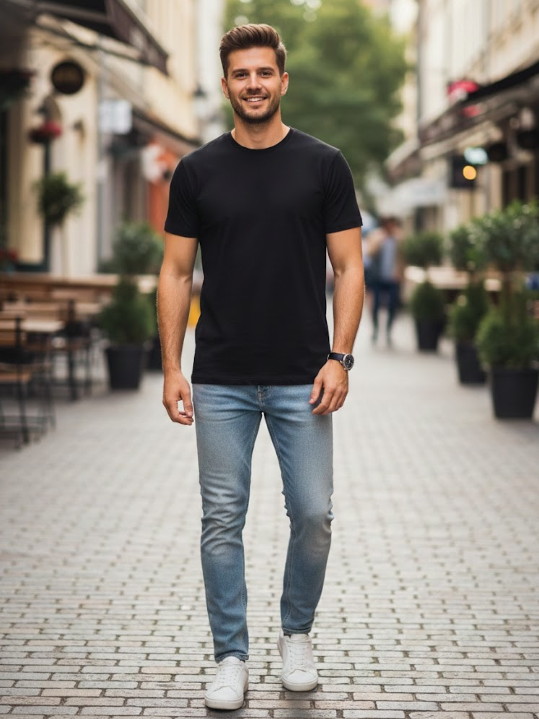 Cdeck Men’s Black Plain T-Shirt | Soft Comfortable Round Neck Half Sleeve T-Shirt | Classic Solid Basic Tee for Men