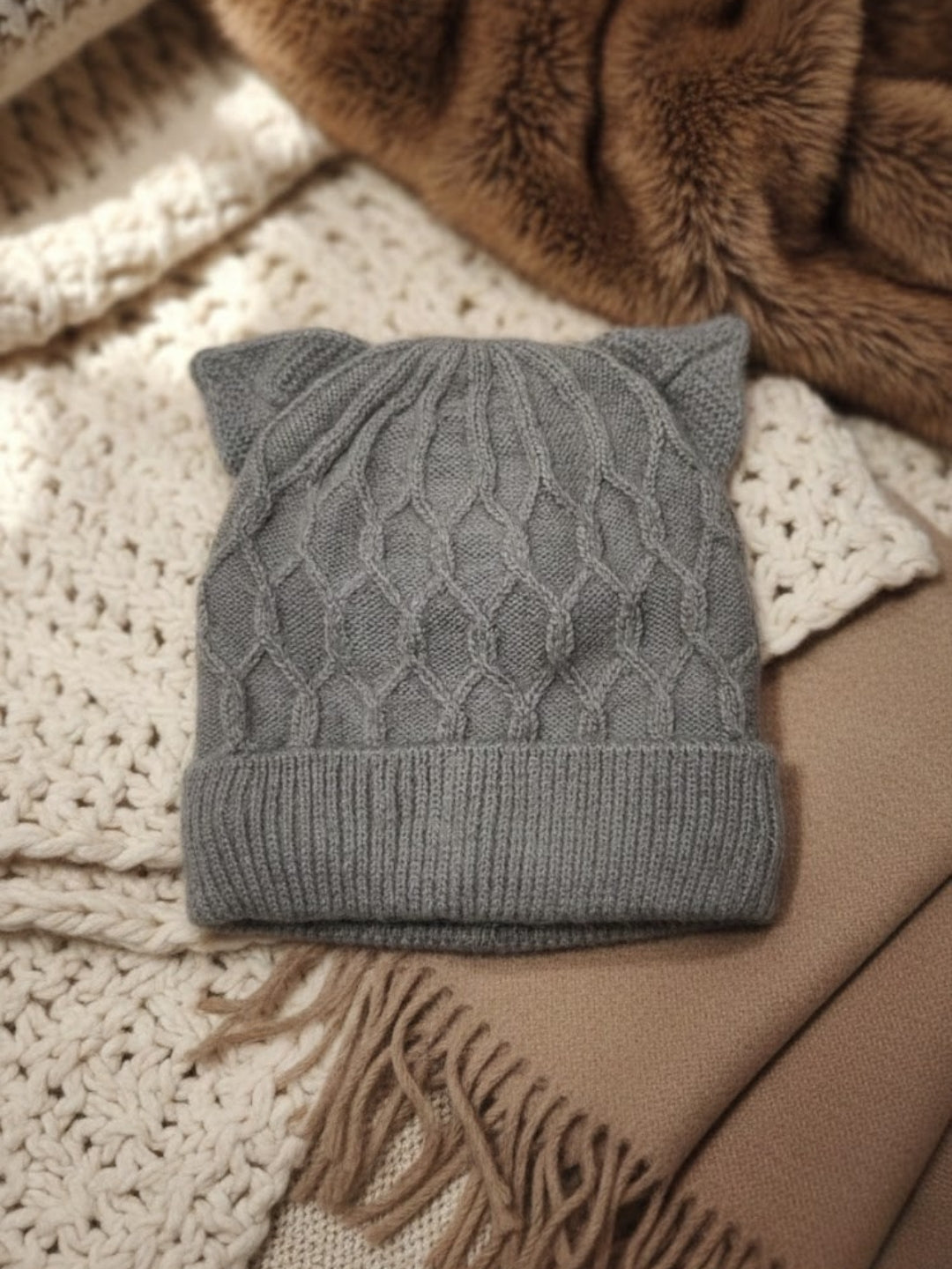 Cdeck Kids Woolen Winter Cap with Cute Cat Ear Design | Soft, Warm & Comfortable | 2–4 Years
