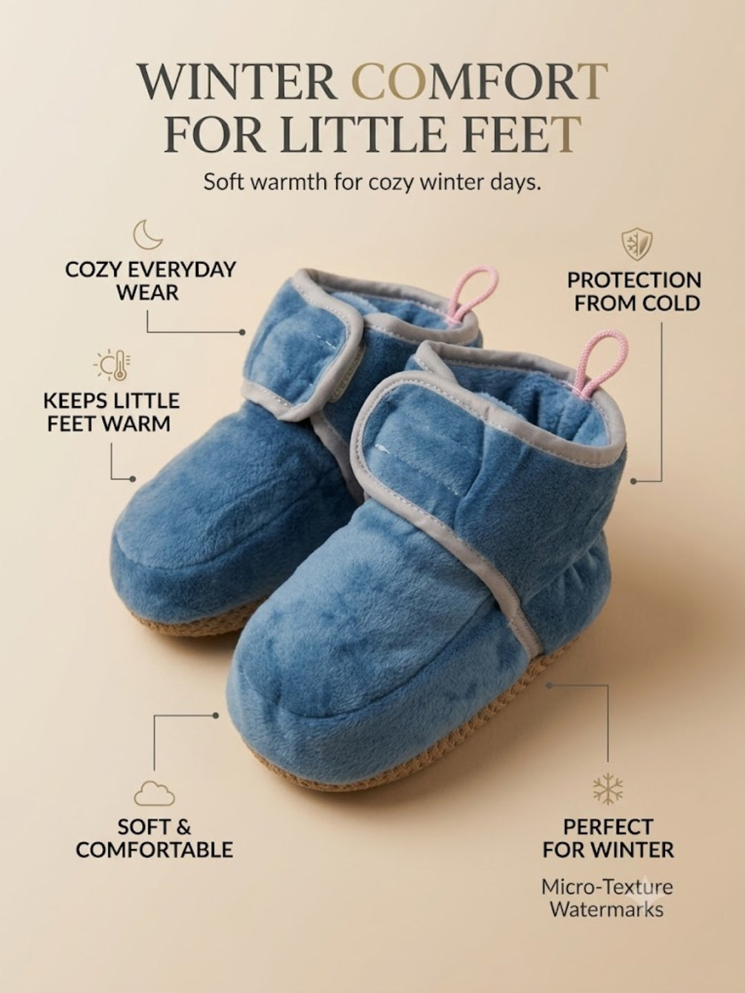 Cdeck Woolen Baby Booties for kids| Soft, Warm & Comfortable Winter Footwear | 3–9 Months | blue