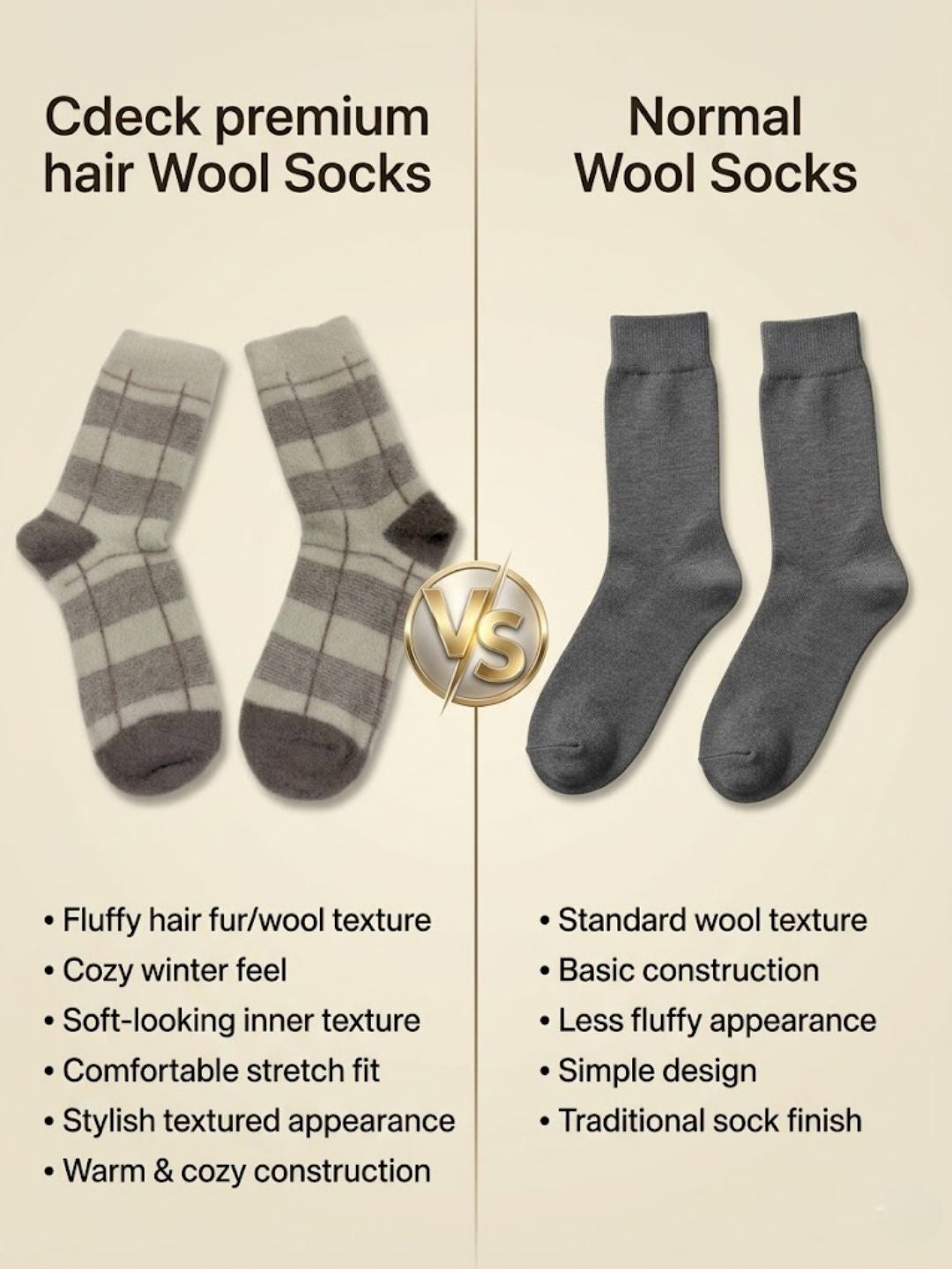 Cdeck Women’s Premium Hair Wool Fuzzy Socks | Soft & Warm Winter Socks | Beige & Brown