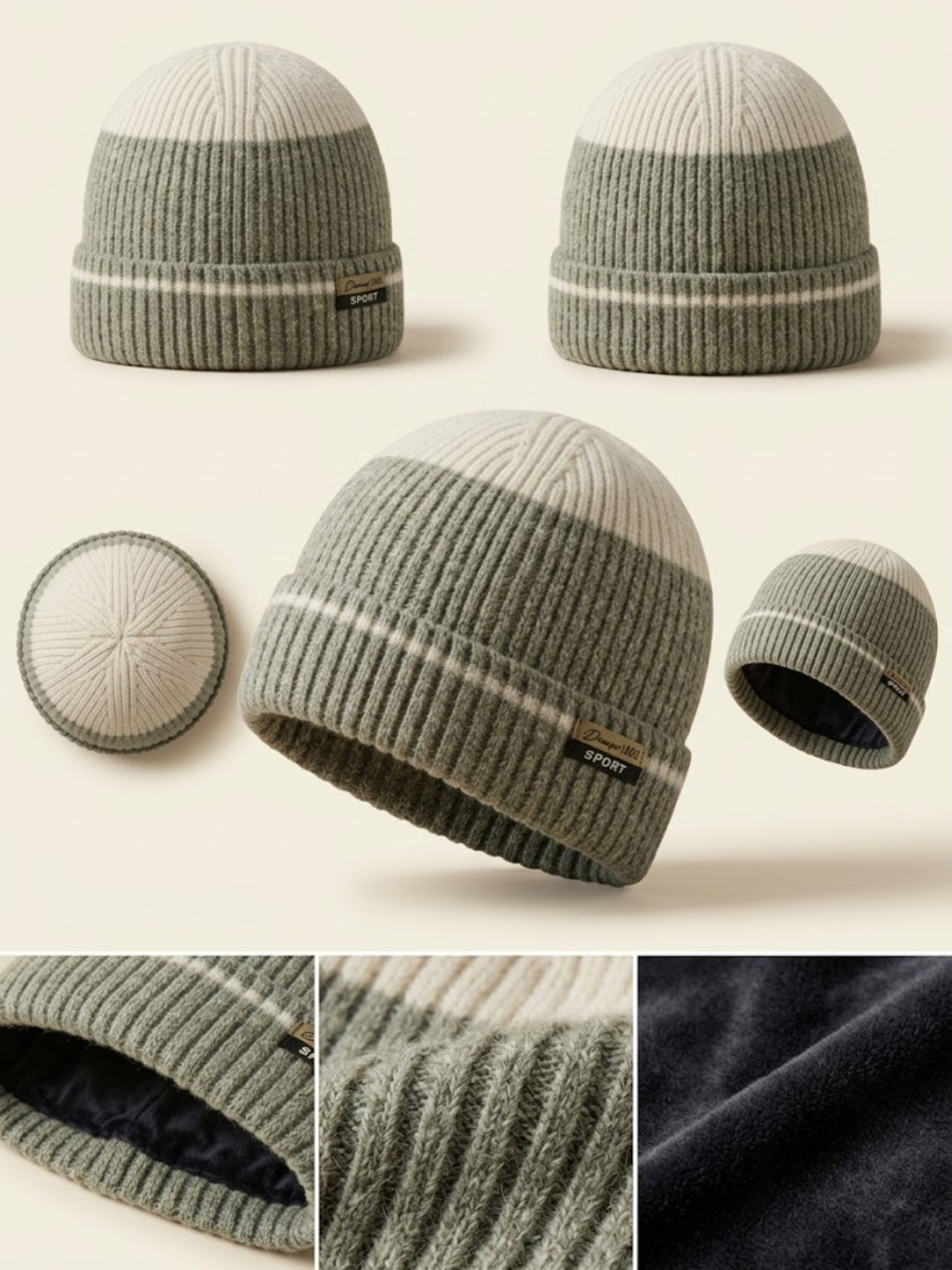 Cdeck Men’s Winter Woolen Cap | Ribbed Knit Beanie | Free Size | Soft & Warm | Green