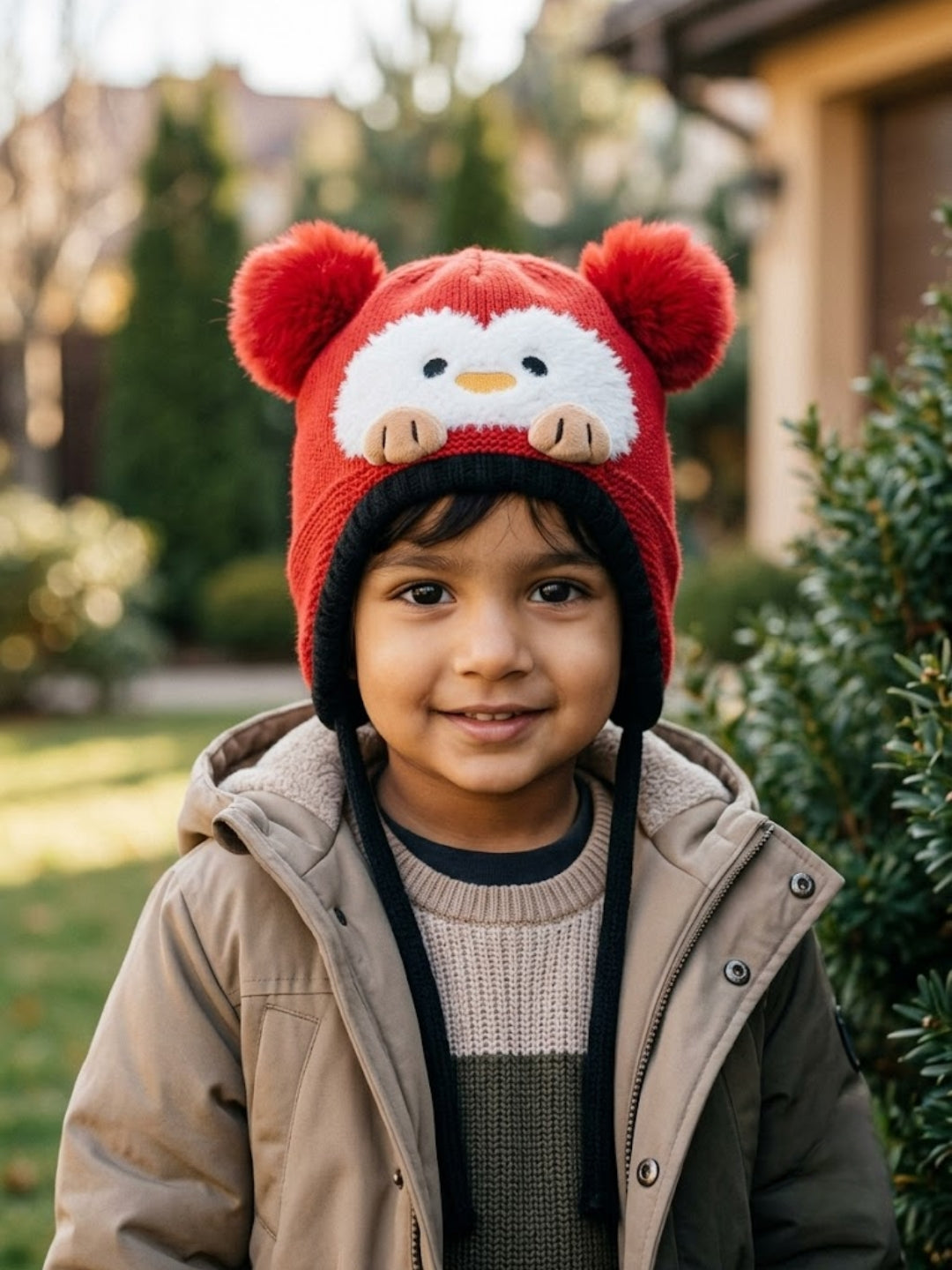Cdeck Kids Woolen Winter Cap for Boys & Girls | Warm & Comfortable Winter Wear | 2–4 Years | Red