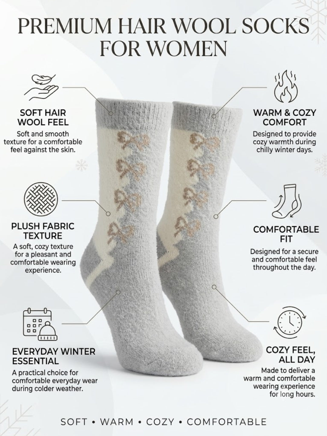 Cdeck Women’s Winter Hair Wool Socks | Warm & Comfortable | Free Size | Grey