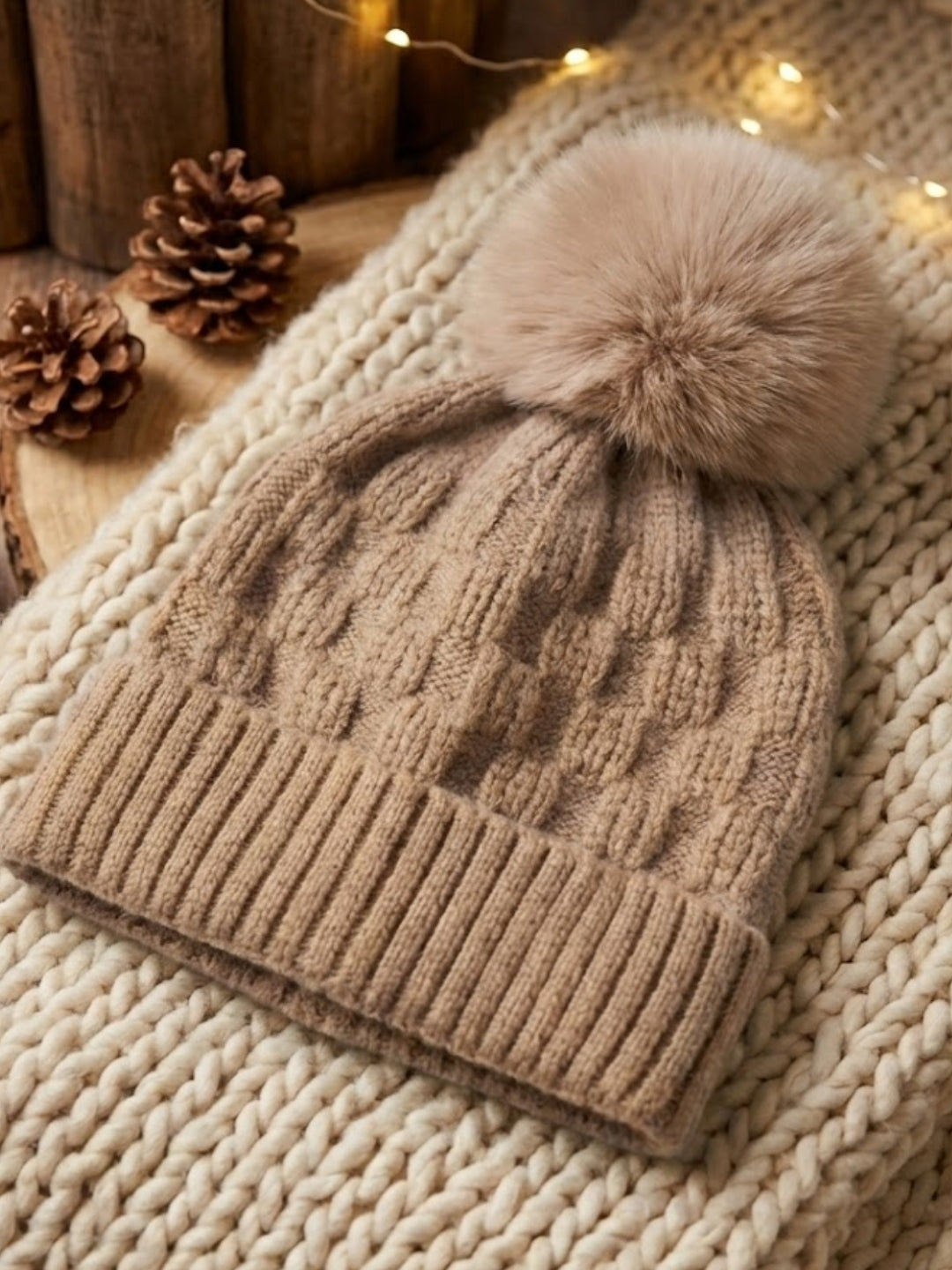 Cdeck Unisex Cable Knit Woolen Winter Beanie Cap with Pom Pom | Soft & Warm | 2–4 Years