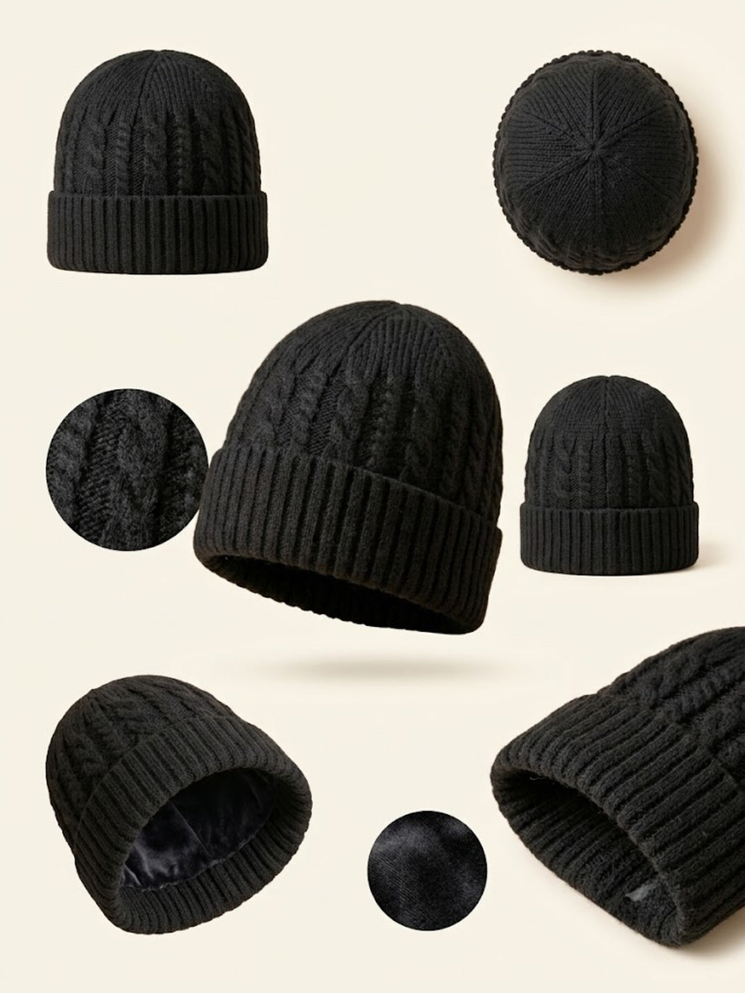 Cdeck Men’s Winter Woolen Cap | Ribbed Knit Beanie | Free Size | Soft & Warm | Black