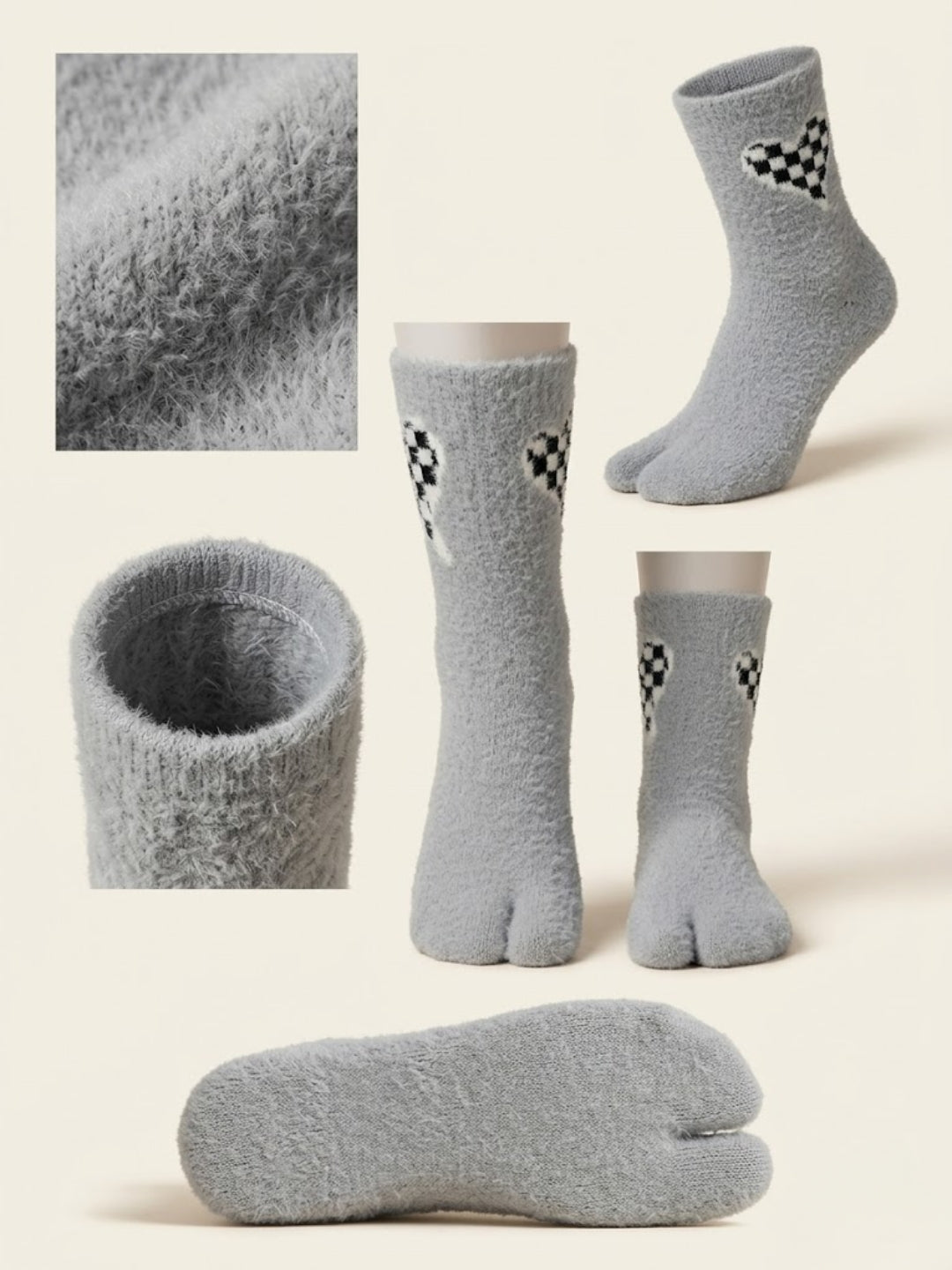 Cdeck Women’s Premium Fuzzy Split-Toe Socks – Cute Bunny Design | Warm Winter Socks | Free Size | Grey