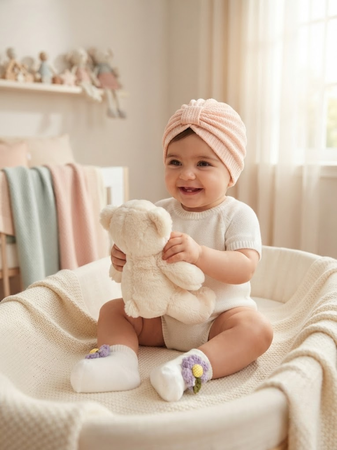 Cdeck Pure Cotton Socks and Cap Set for Baby | Soft Floral Design | Comfortable & Cute