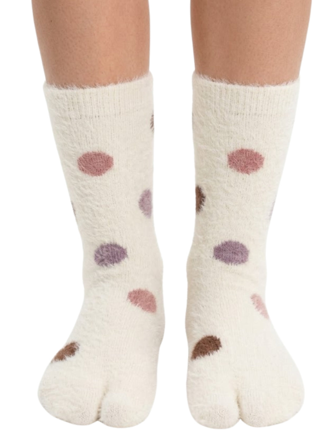 Cdeck Warm Socks for Women | Soft Cozy Comfortable Full-Length Winter Socks with Cute Multicolor Dot Pattern | White