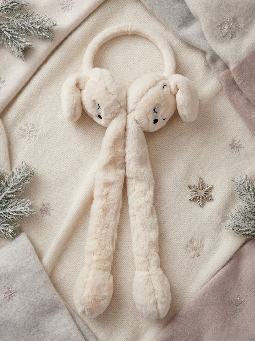 Cdeck Velvet Dog Earmuffs for Girls & Women, Soft Warm Winter Earmuffs with Long Hanging Ear Covers, Free Size