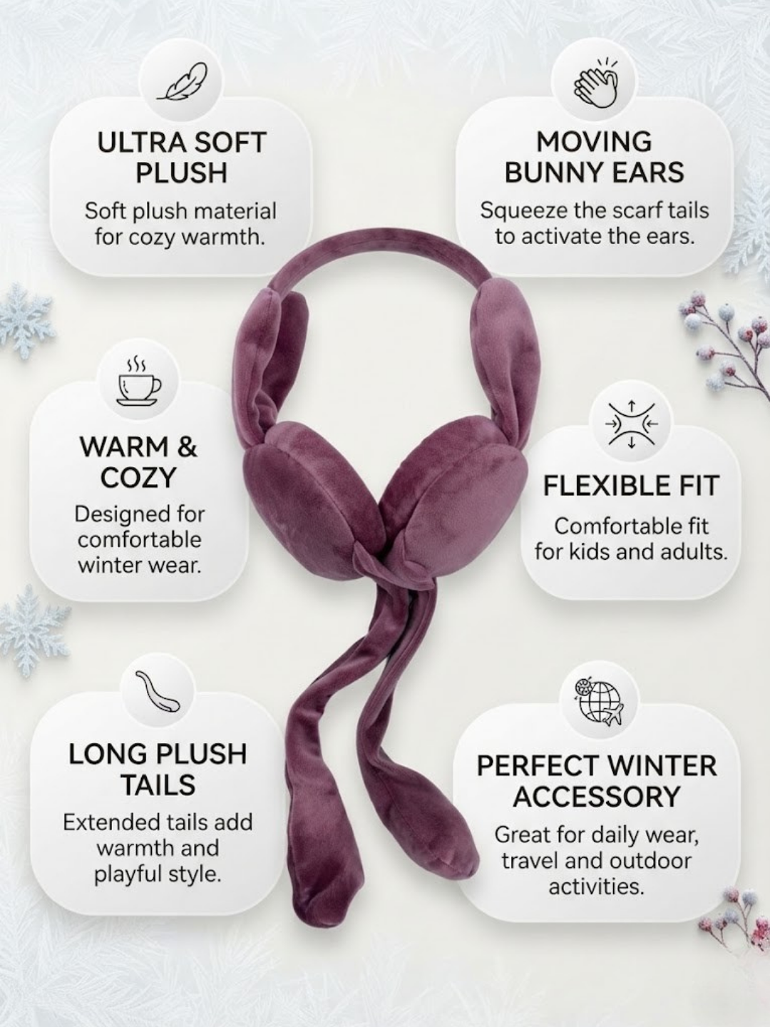 Cdeck Velvet Winter Earmuffs for Girls & Women, Soft Warm Ear Warmers with Long Tie Design, Free Size