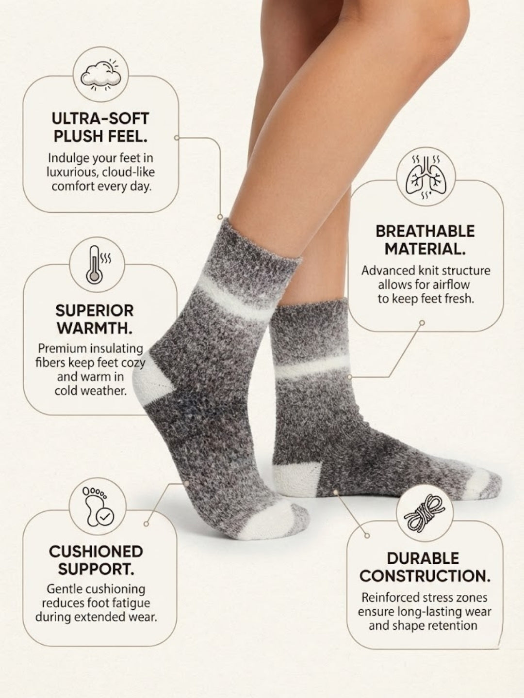 Cdeck Unisex Premium Fuzzy Socks – Soft Warm Cozy Winter Socks for Men & Women | Free Size | Grey