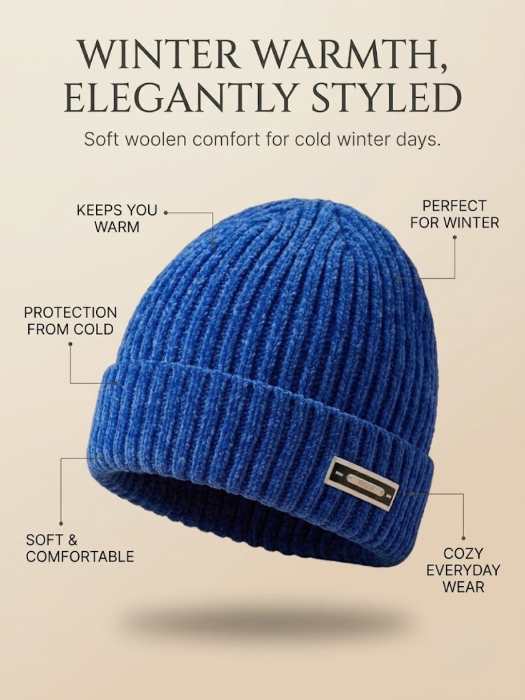 Cdeck Women Woolen Cap | Soft Knitted Winter Beanie for Women | Warm & Stylish Winter Wear | Free Size| Blue