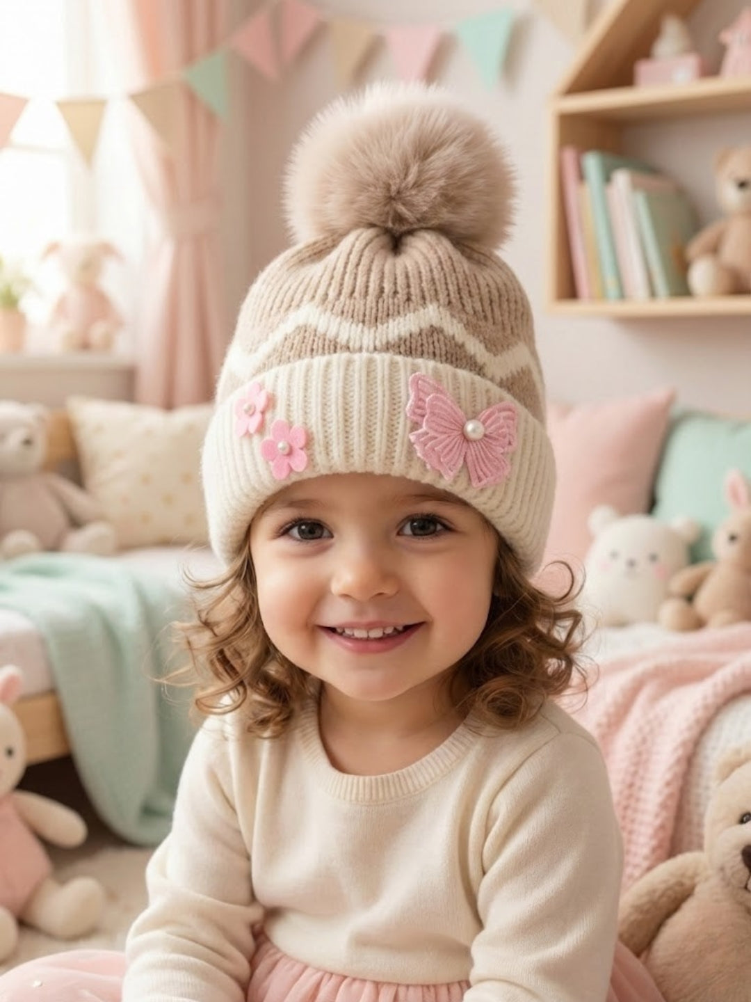 Cdeck Kids Woolen Winter Cap for Baby Girls | Soft, Warm & Comfortable | 1–2 Years