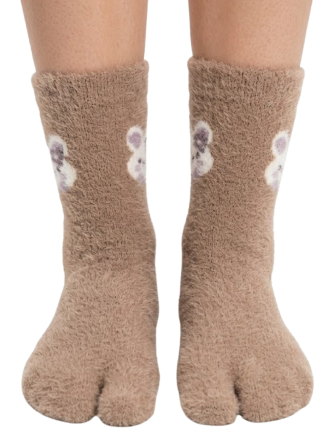 Cdeck Women’s Premium Soft Fuzzy Cute Animal Split-Toe Warm Winter Socks  | Cozy Plush Free Size | Brown