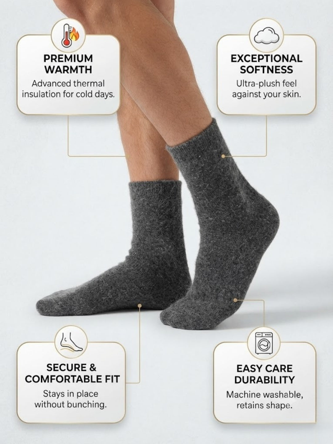 Cdeck Unisex Woolen Winter Socks | Soft Warm Wool Socks for Men & Women | Cozy Comfortable Winter Socks | Full Length | Dark Grey
