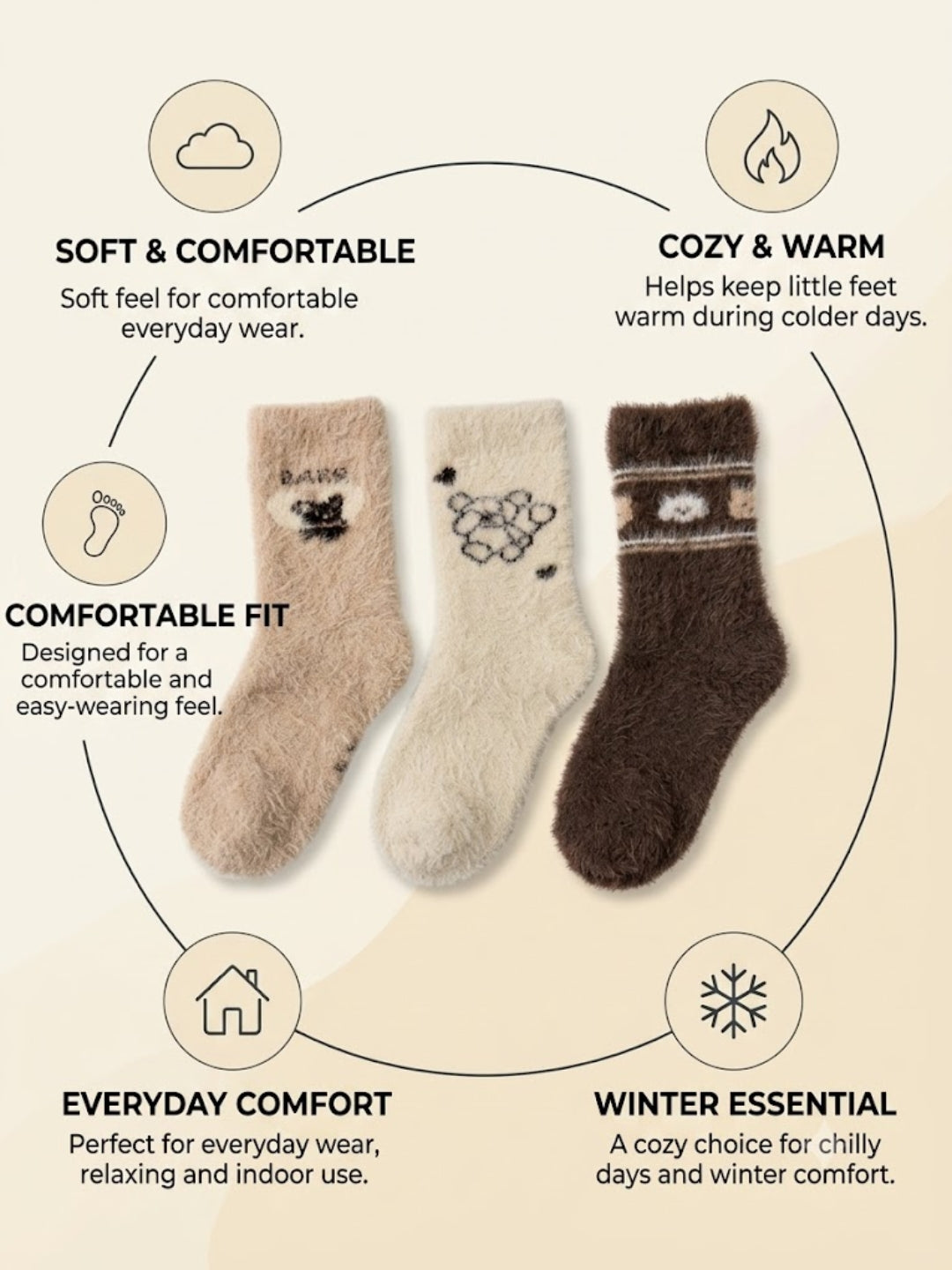 Cdeck Premium Rabbit Wool Winter Socks for Kids | Warm & Soft Fuzzy Socks  |  2–12 Years | |Multicolor Pack