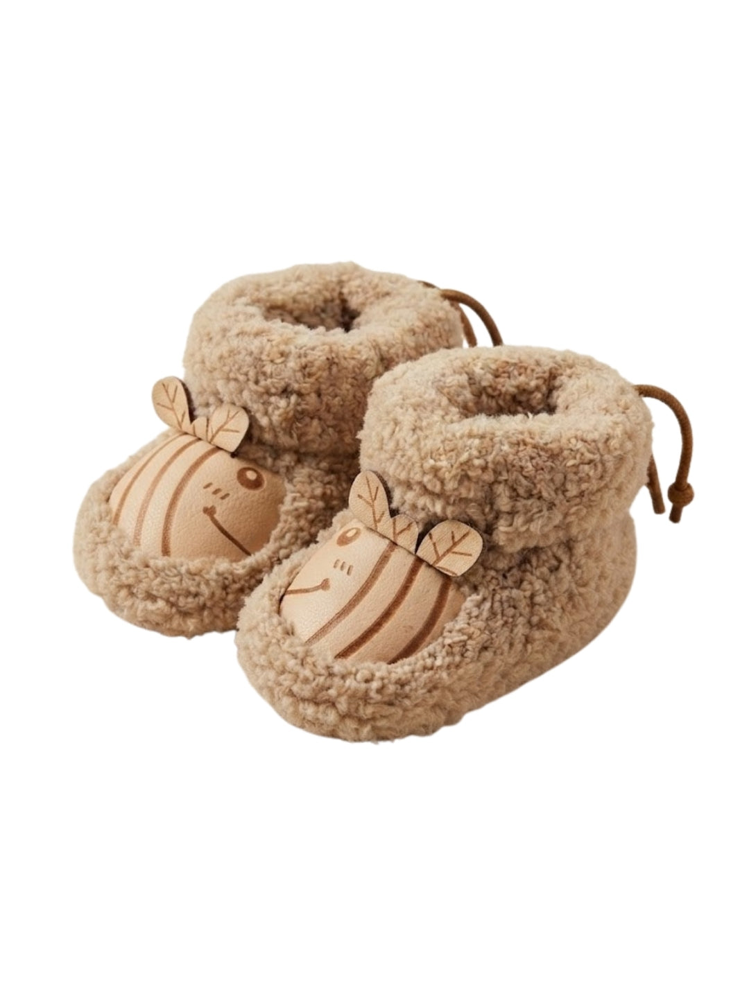 Cdeck Baby Wool Booties | Soft Warm Fleece Baby Shoes | Cute Beige Booties for Babies 3–9 Months