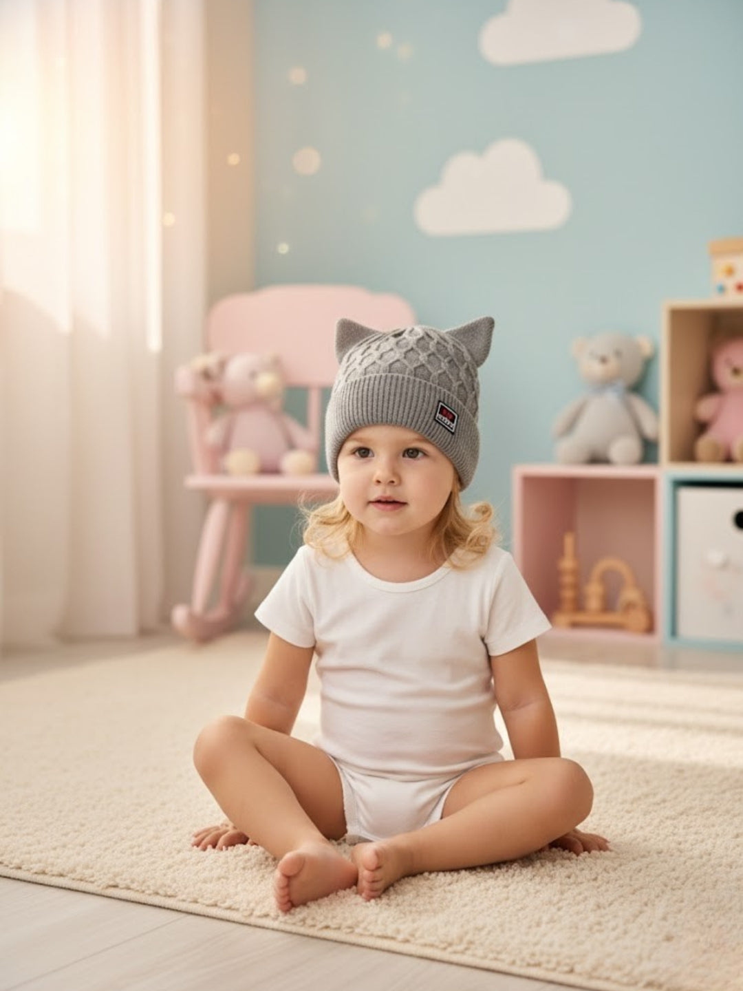 Cdeck Kids Woolen Winter Cap with Cute Cat Ear Design | Soft, Warm & Comfortable | 2–4 Years