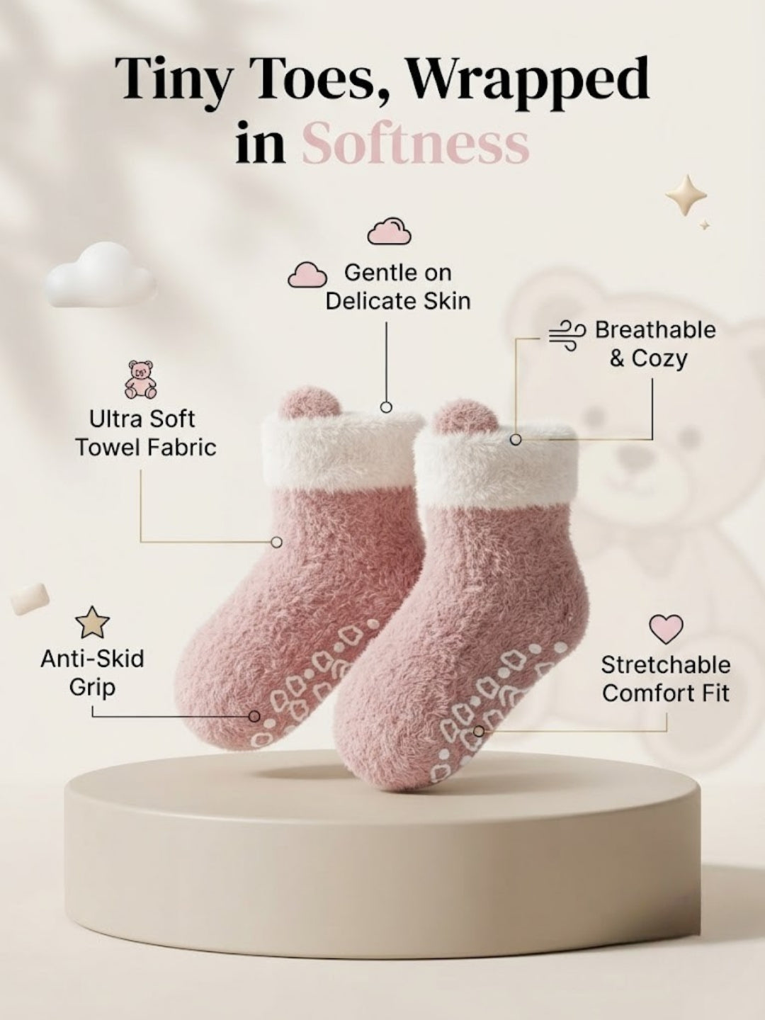 Cdeck Kids Winter Woolen Socks | Rabbit Hair Wool Soft Warm Stretchable Socks for Boys & Girls | 0–4 Years | Pack of 3 | Multicolor
