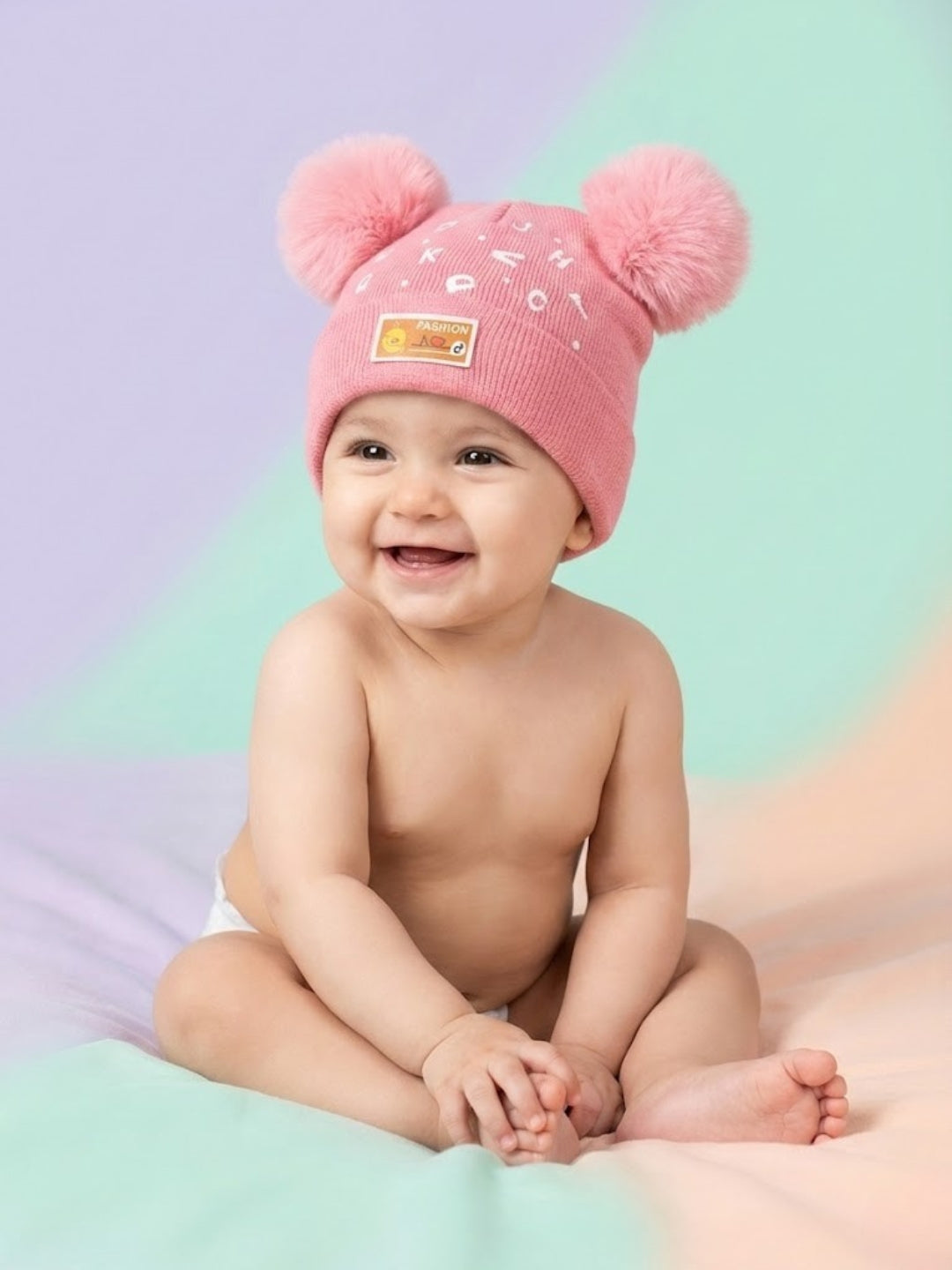 Cdeck Kids Woolen Winter Cap with Double Pom Pom Design | Soft, Warm & Comfortable | 1–3 Years