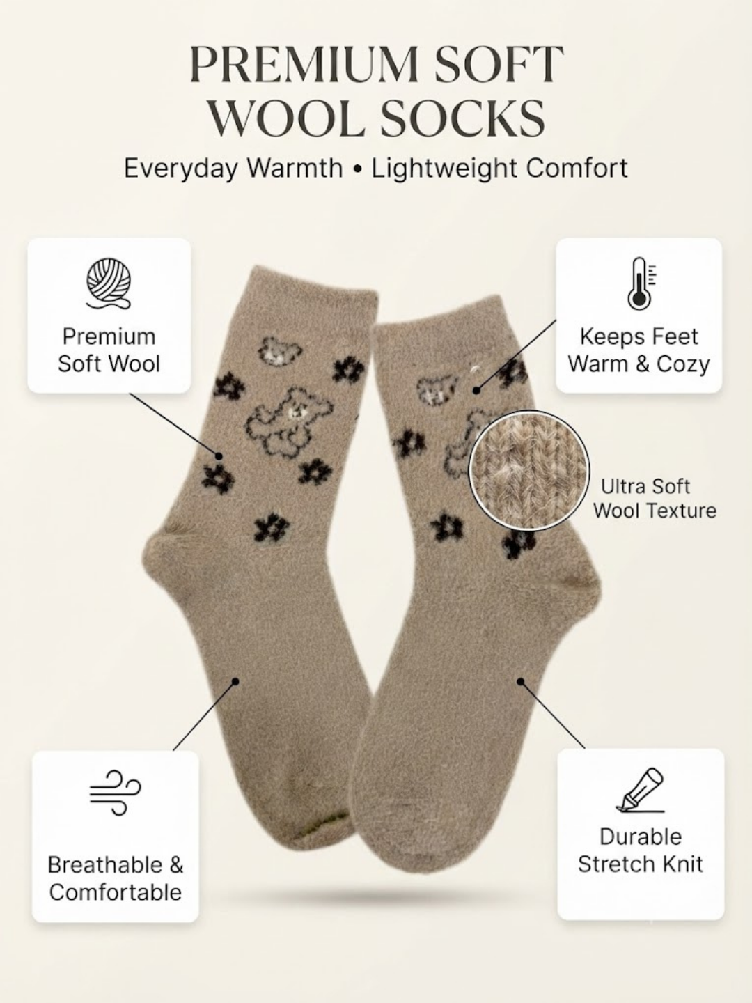 Cdeck Women’s Soft Wool Socks | Warm, Cozy & Cute Printed Winter Socks