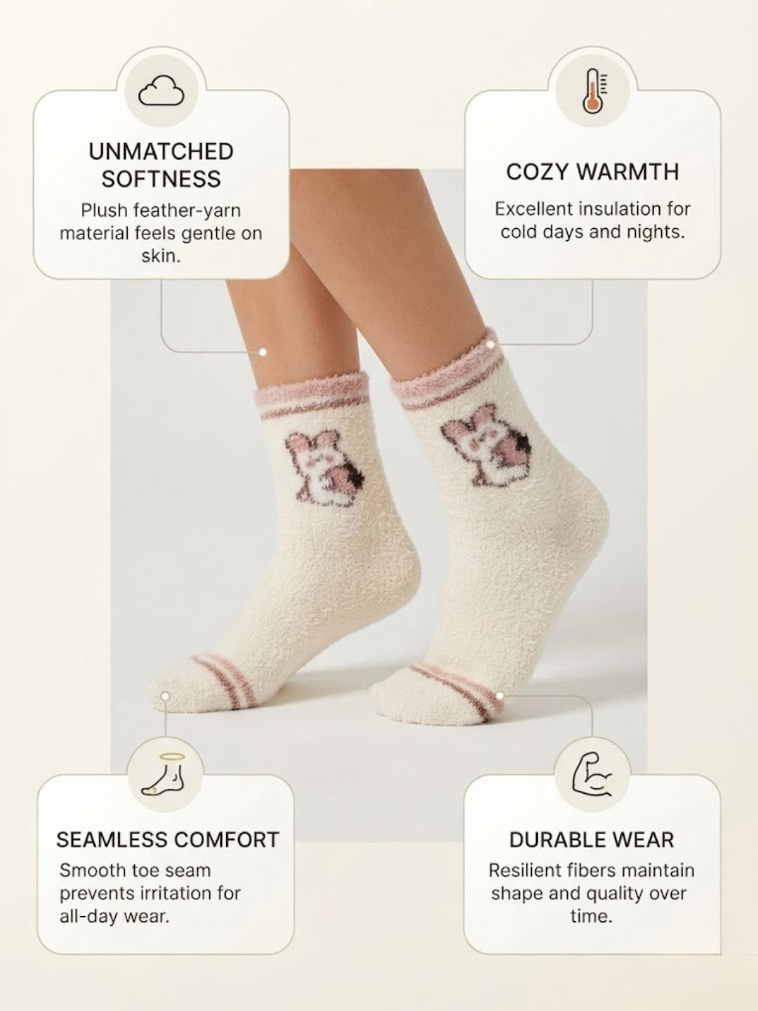 Cdeck Women’s Premium Rabbit Hair Wool Socks – Soft Fuzzy Warm Mid-Calf Winter Socks with Cute Bunny Design