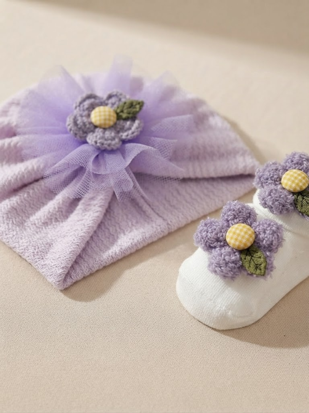 Cdeck Pure Cotton Socks and Cap Set for Baby | Soft Floral Design | Comfortable & Cute