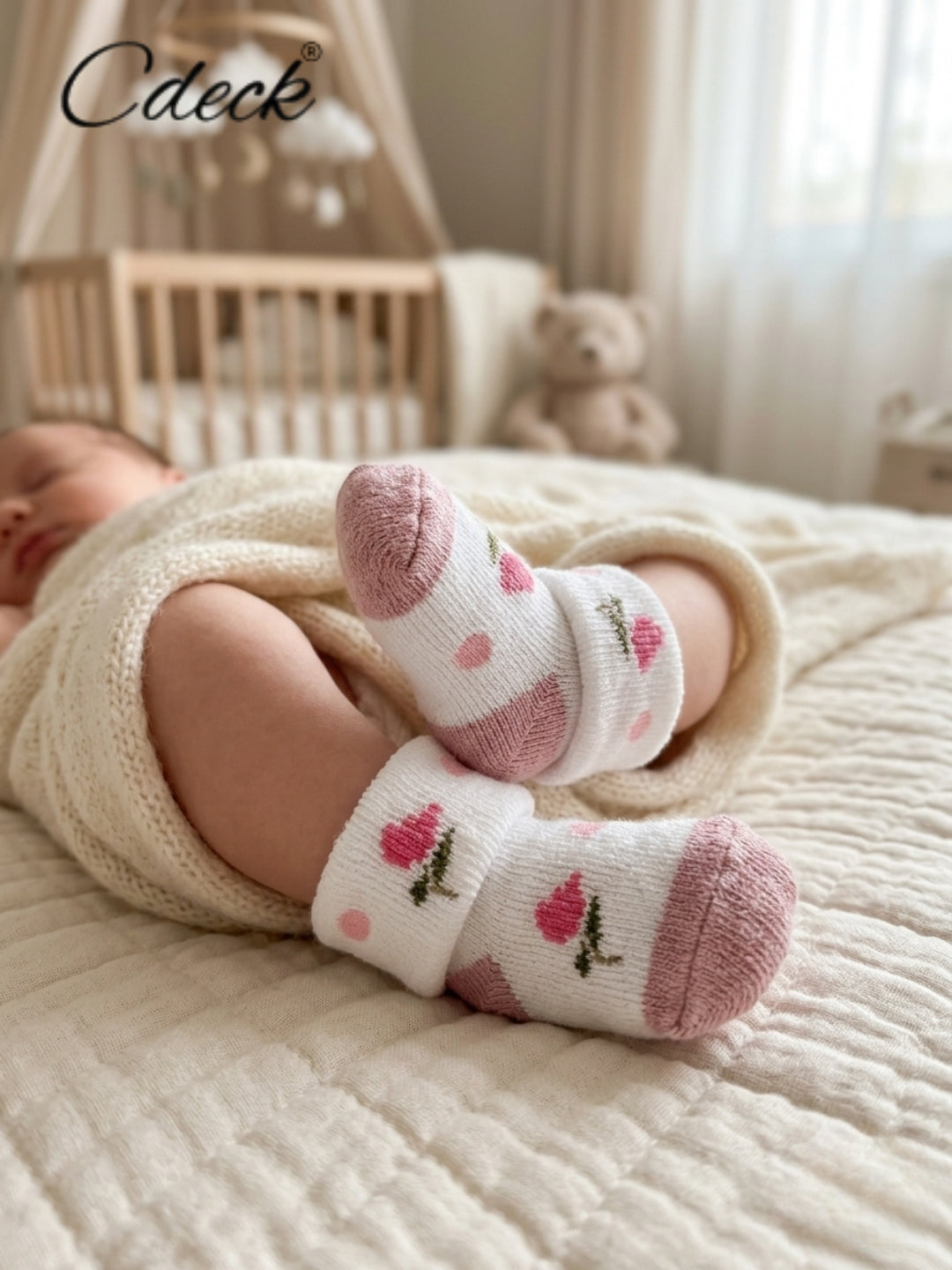 Cdeck Newborn Baby Towel Cotton Soft Stretch Socks | Soft, Comfortable & Absorbent | 0–12 Months