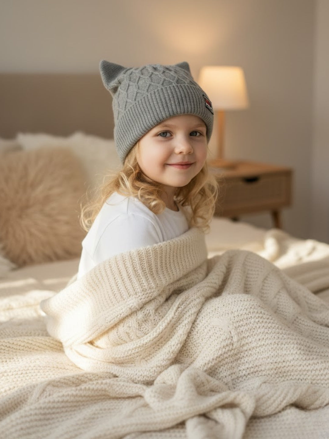Cdeck Kids Woolen Winter Cap with Cute Cat Ear Design | Soft, Warm & Comfortable | 2–4 Years