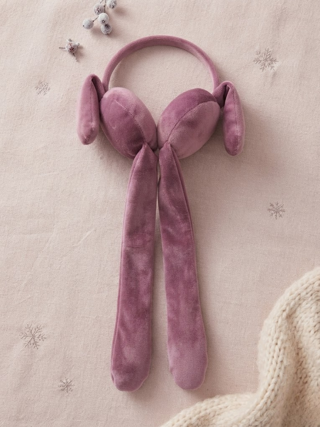 Cdeck Velvet Winter Earmuffs for Girls & Women, Soft Warm Ear Warmers with Long Tie Design, Free Size