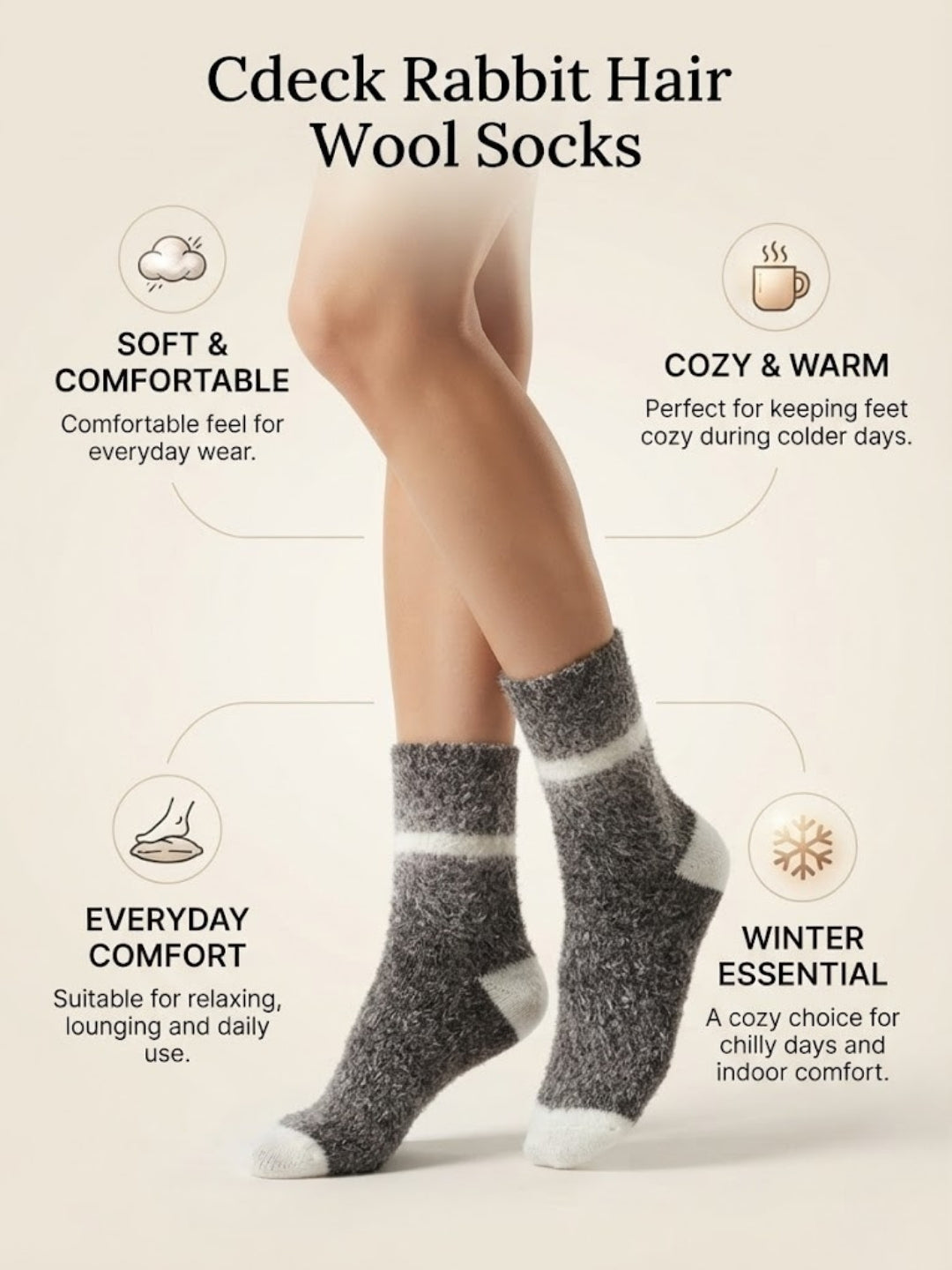 Cdeck Unisex Premium Fuzzy Socks – Soft Warm Cozy Winter Socks for Men & Women | Free Size | Grey
