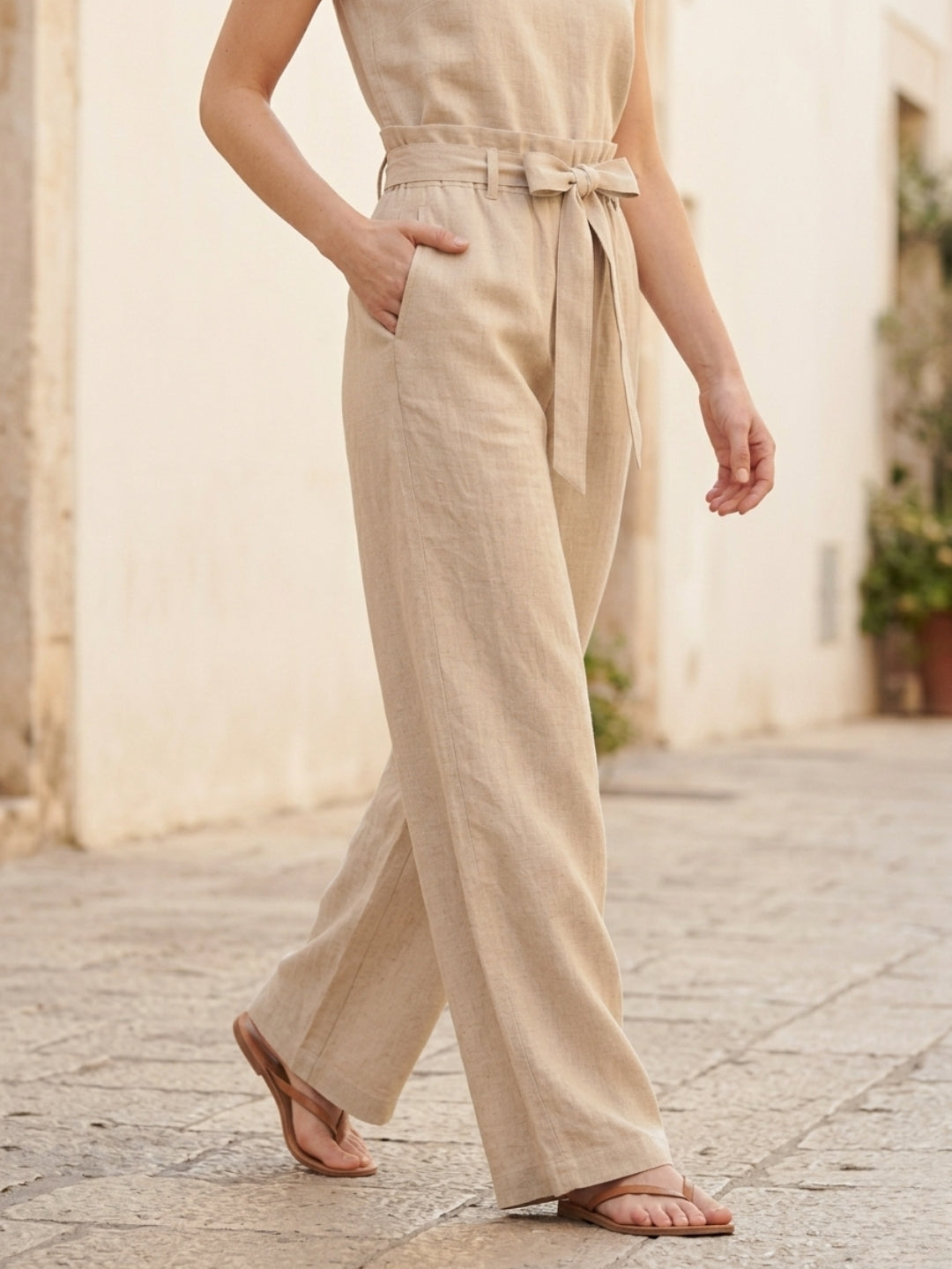 Cdeck Women's Linen Palazzo Pants