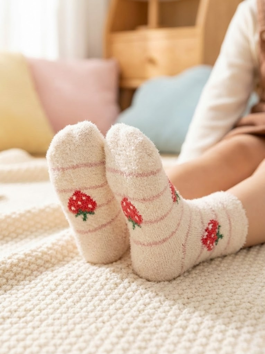 Cdeck Kids Fuzzy Socks | Soft Warm Winter Socks with Cute Fruit Design | Cozy Plush Socks for Boys & Girls | Pack of 3
