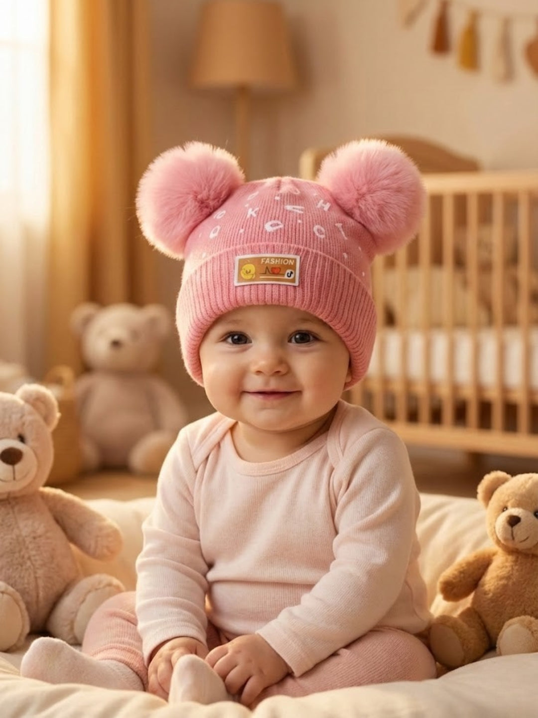 Cdeck Kids Woolen Winter Cap with Double Pom Pom Design | Soft, Warm & Comfortable | 1–3 Years