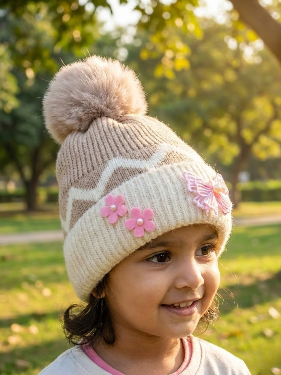 Cdeck Kids Woolen Winter Cap for Baby Girls | Soft, Warm & Comfortable | 1–2 Years