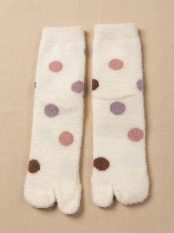 Cdeck Warm Socks for Women | Soft Cozy Comfortable Full-Length Winter Socks with Cute Multicolor Dot Pattern | White