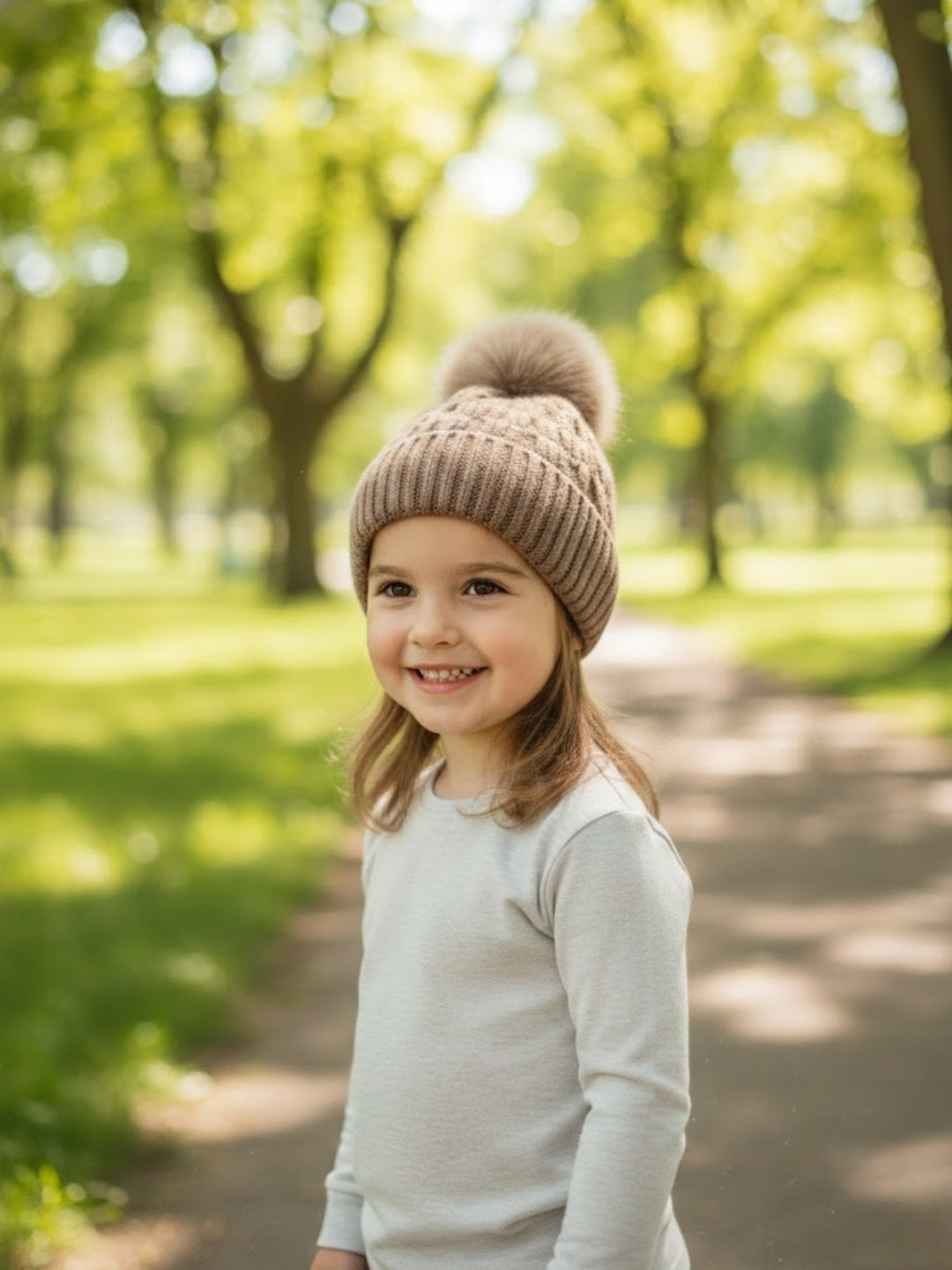 Cdeck Unisex Cable Knit Woolen Winter Beanie Cap with Pom Pom | Soft & Warm | 2–4 Years