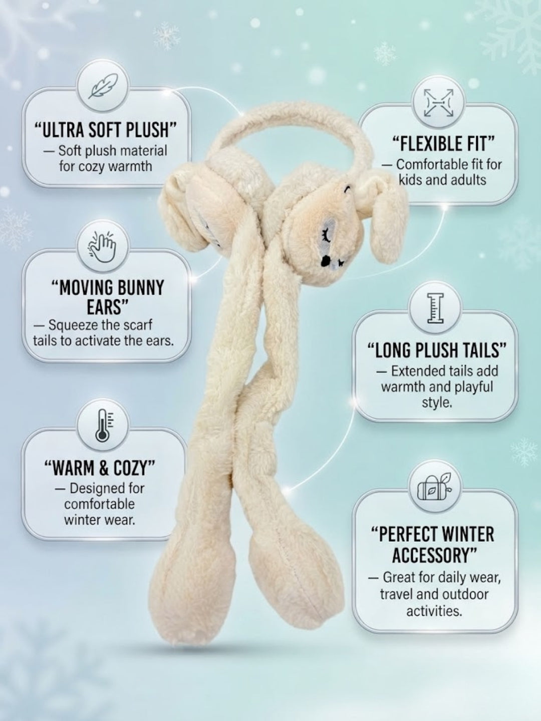 Cdeck Velvet Dog Earmuffs for Girls & Women, Soft Warm Winter Earmuffs with Long Hanging Ear Covers, Free Size