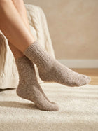 Cdeck Women’s Premium Fuzzy Socks – Soft Warm Winter Socks | Ribbed Design | Free Size | Beige