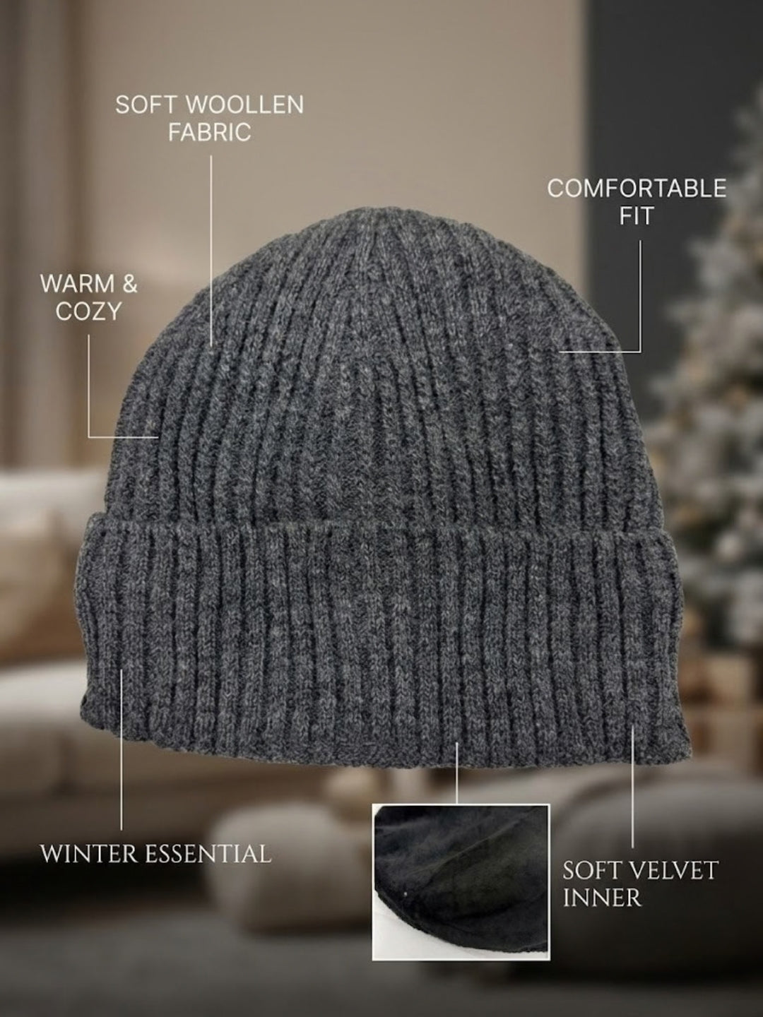 Cdeck Men’s Woolen Winter Cap | Soft, Warm & Comfortable Cap for Everyday Wear | Free Size | Grey
