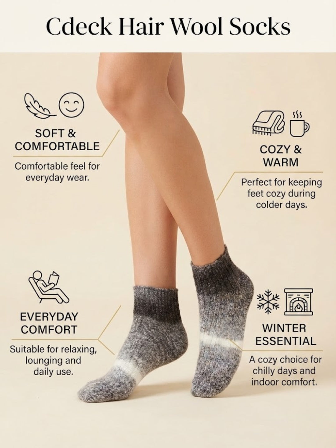 Cdeck Women’s Premium Rabbit Hair Wool Low Cut Ankle Socks – Soft Warm Comfortable Socks