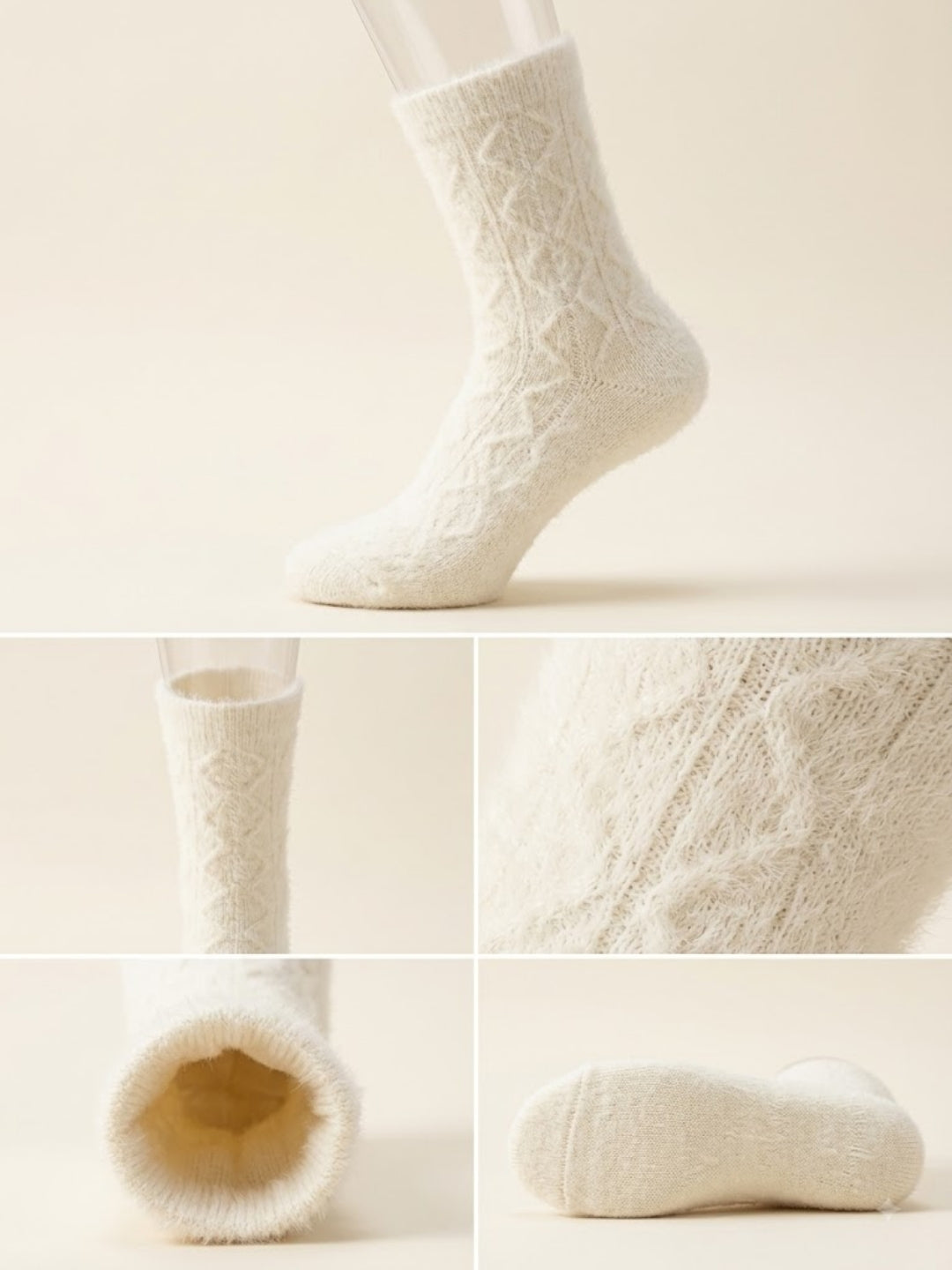 Cdeck Women’s Soft & Warm Woolen Fuzzy Socks | Cozy Thick Winter Socks for Women | Cream