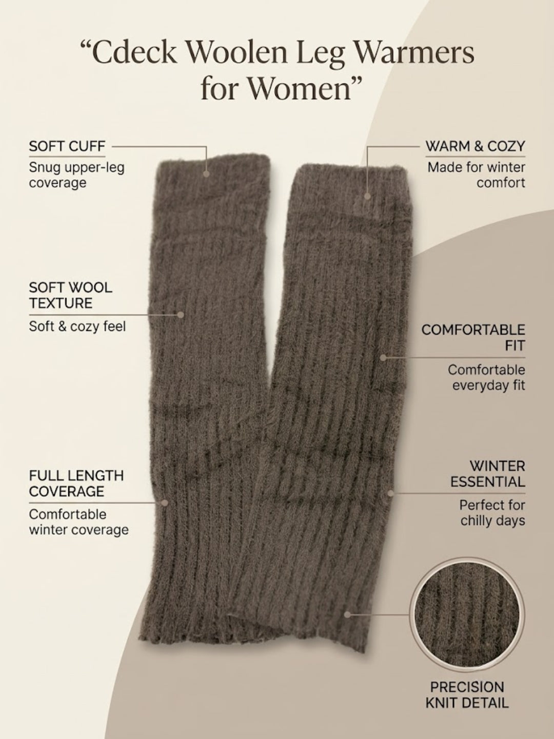 Cdeck Women’s Woolen Leg Warmers for Winter | Soft, Warm & Comfortable Leg Covers for Everyday Wear | Brown