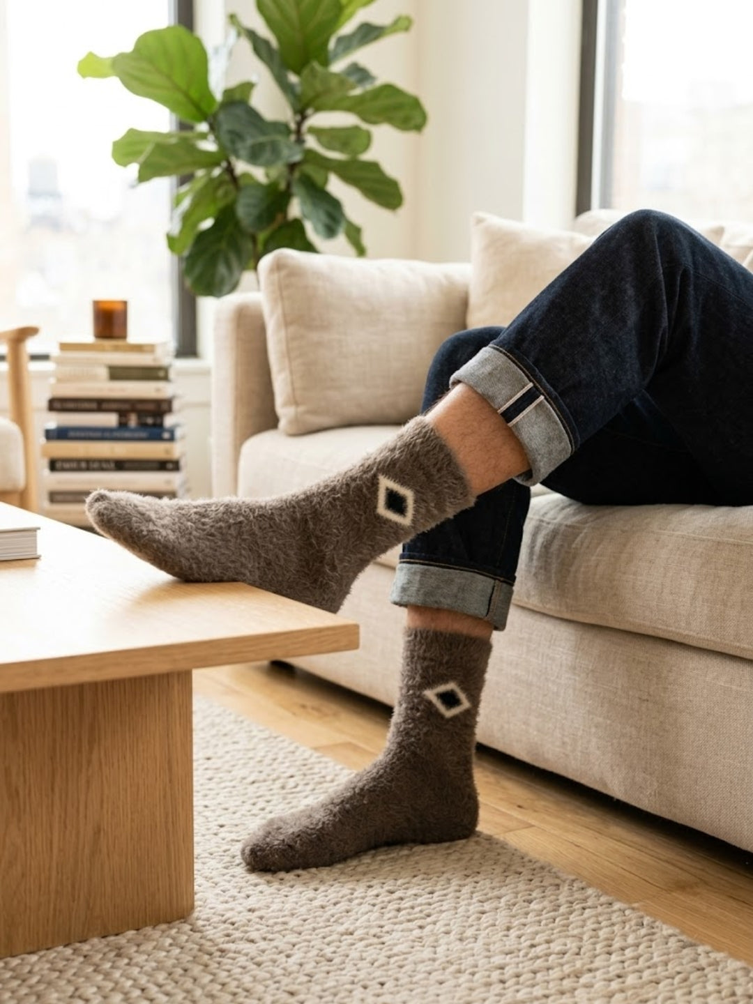 Cdeck Men’s Premium Hair Wool Winter Socks | Single Pair | Soft, Fuzzy, Warm & Comfortable Free Size | Brown